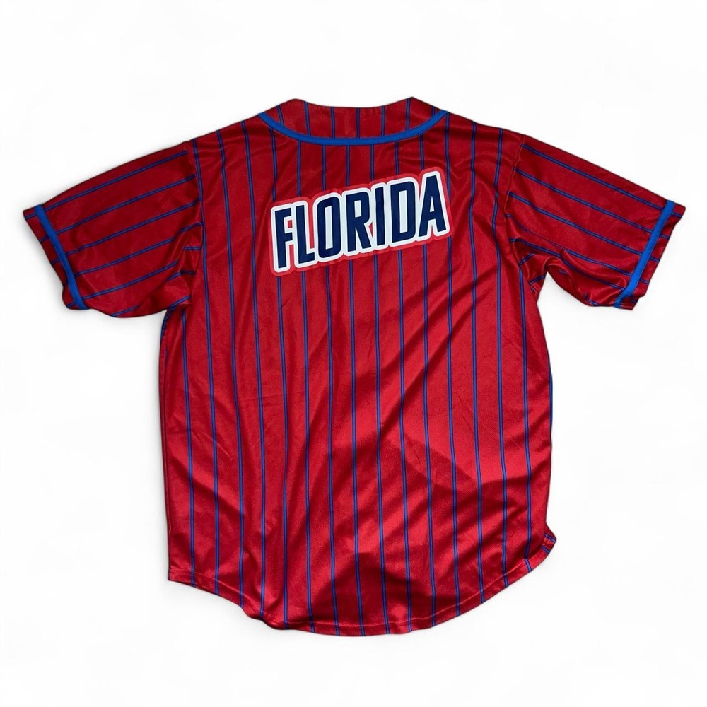 Home Free Florida Baseball Jersey Red Blue Striped Button Front Size L - Picture 3 of 6